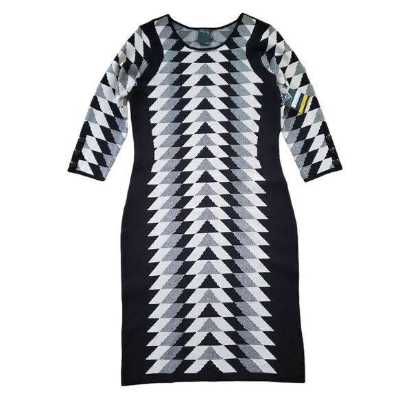 NWT Gabby Skye Black Alabaster 3/4 Sleeve Sheath Sweater Dress MEDIUM - Picture 2 of 16